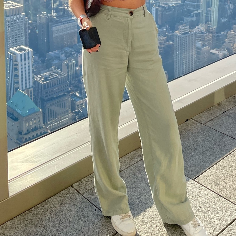 Linen olive pants
